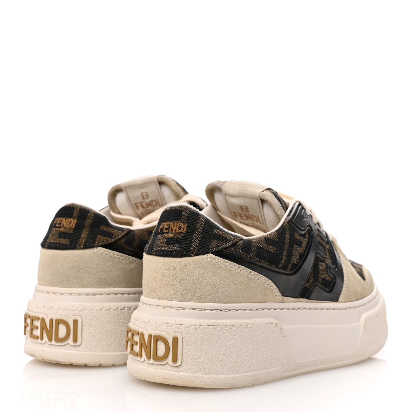 Suede Vitello Fendi Logo Match Low Top Sneakers 39 Cream Tobacco Black