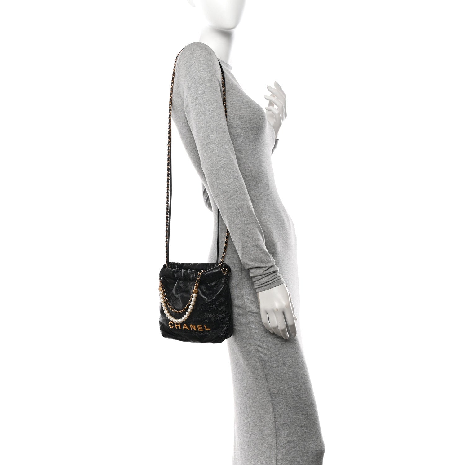 Chanel Shiny Crumpled Calfskin Quilted Pearl Mini Chanel 22 Black 2 of 10