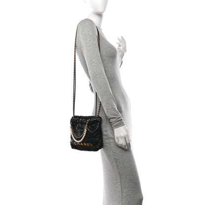 Chanel Shiny Crumpled Calfskin Quilted Pearl Mini Chanel 22 Black 2 of 10