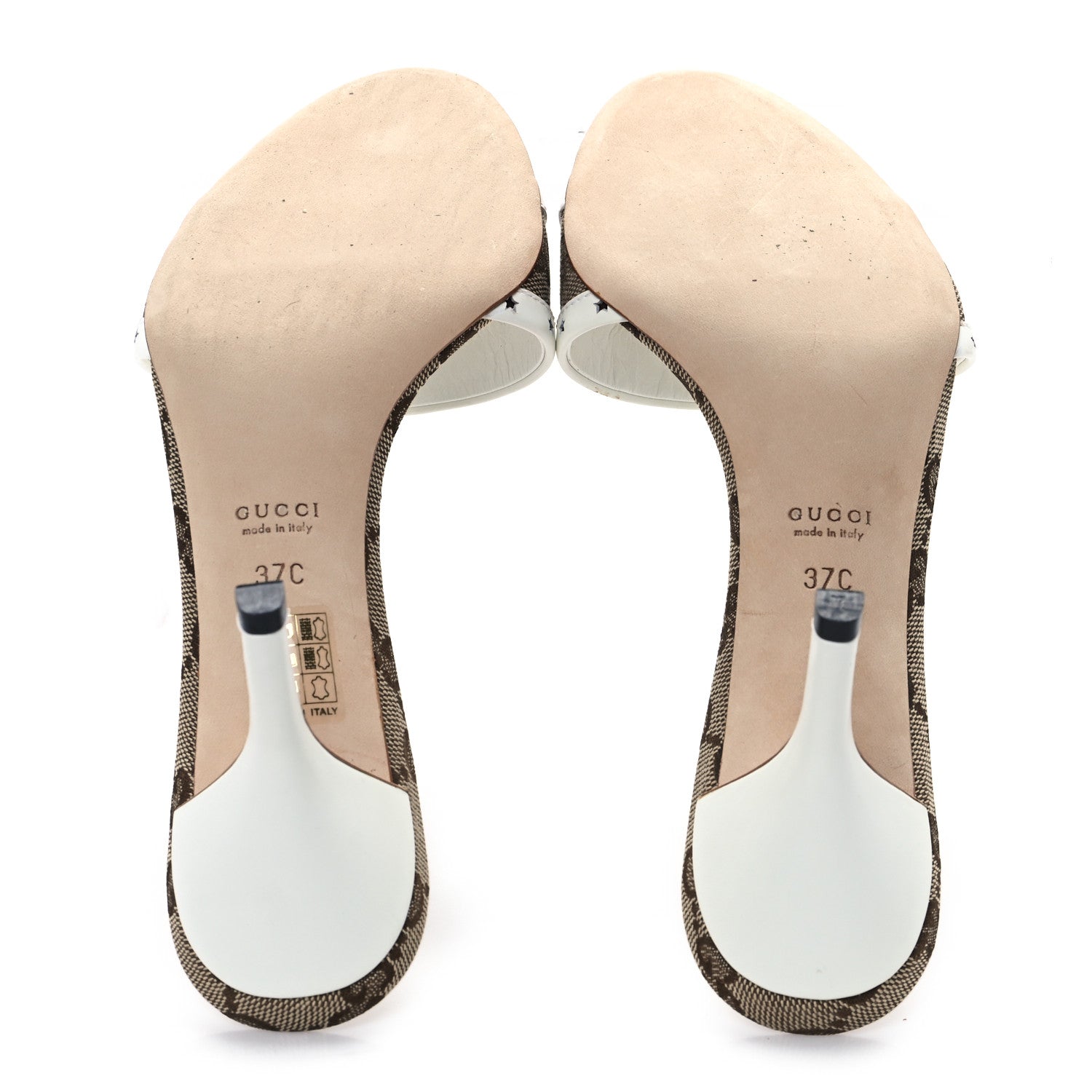 Gucci Canvas GG Horsebit Mid Heel Slides 37 Beige White 6 of 11