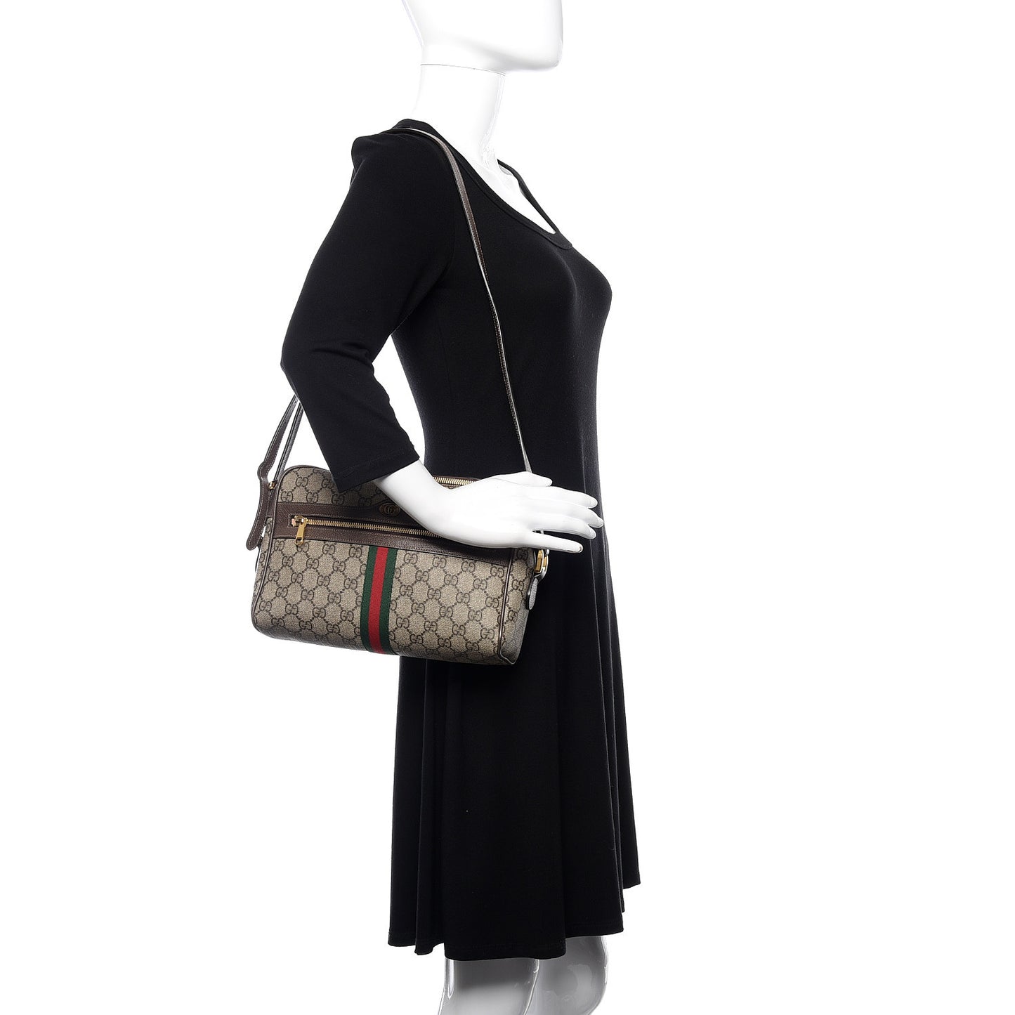 GG Supreme Monogram Web Small Ophidia Shoulder Bag Brown