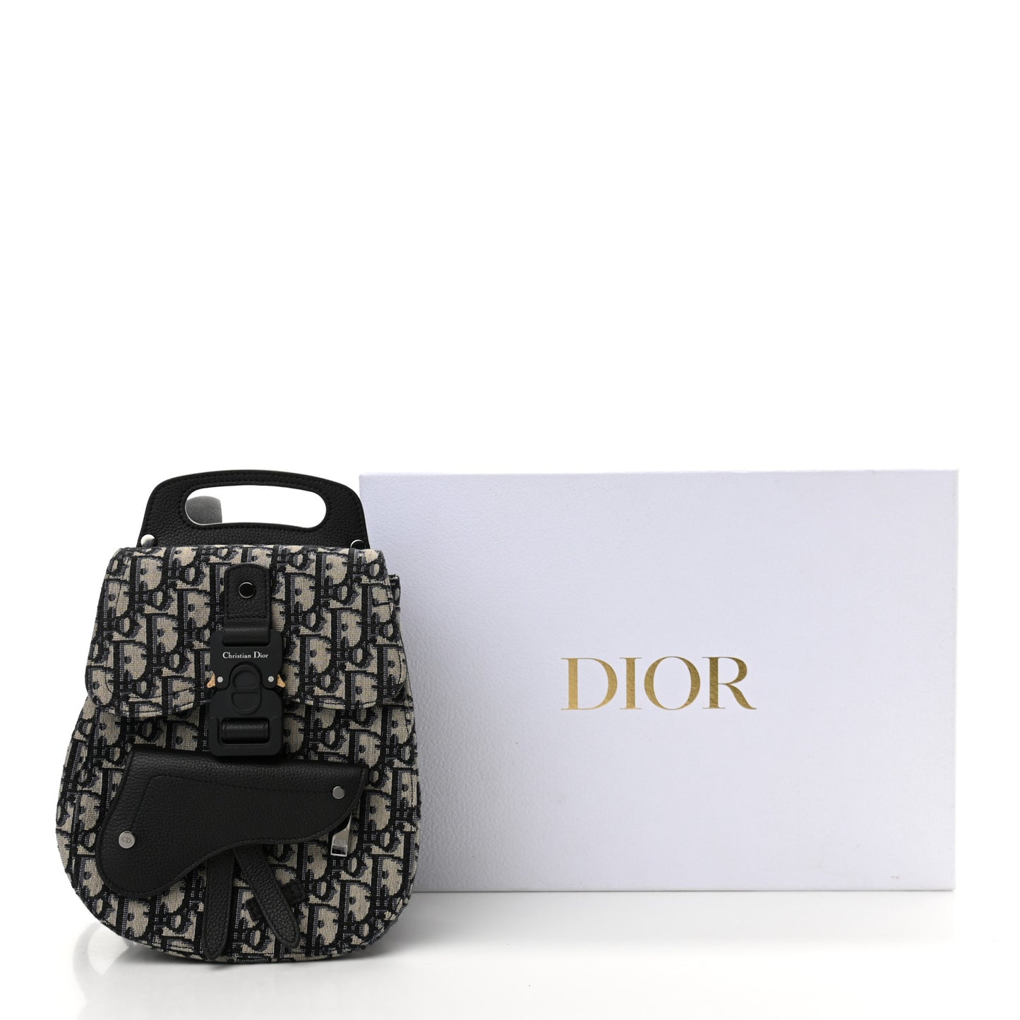 Oblique Jacquard Mini Saddle Backpack Navy Blue