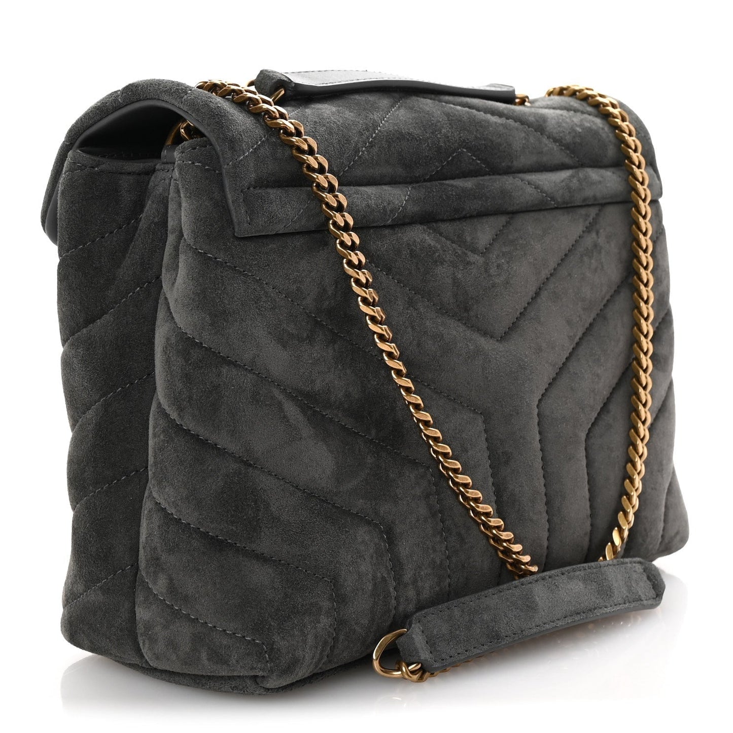Suede Calfskin Y Quilted Monogram Small Loulou Chain Satchel Storm