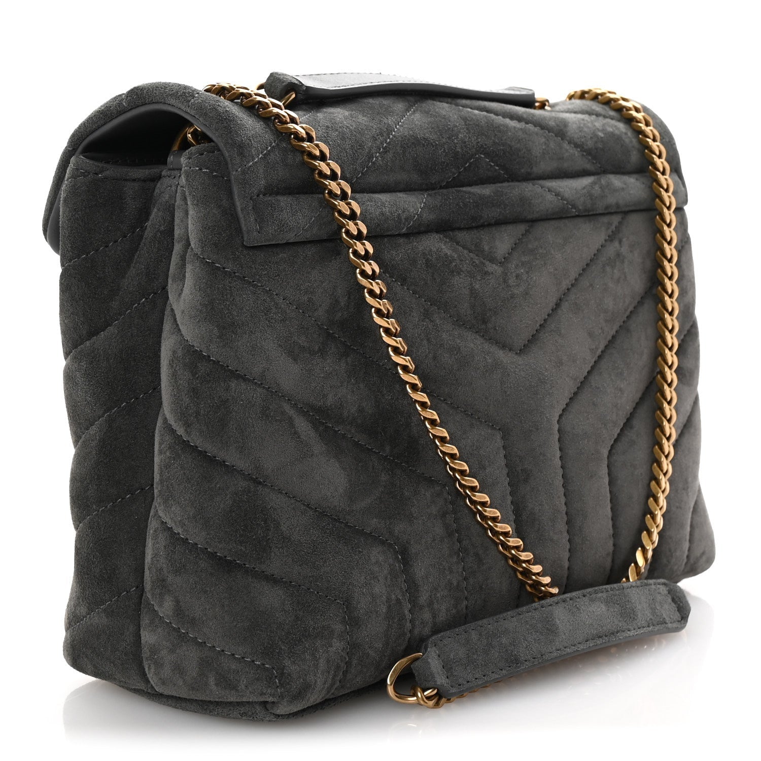 Saint Laurent Suede Calfskin Y Quilted Monogram Small Loulou Chain Satchel Storm 3 of 9