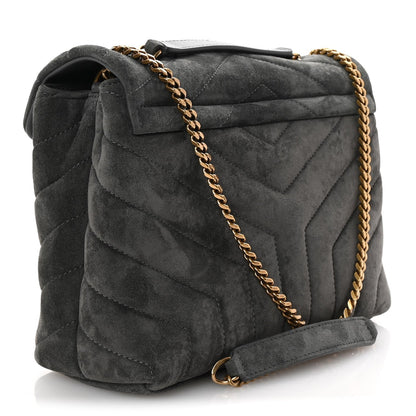 Saint Laurent Suede Calfskin Y Quilted Monogram Small Loulou Chain Satchel Storm 3 of 9