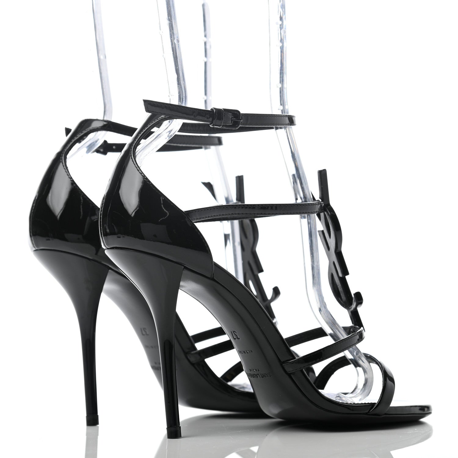 Saint Laurent Patent Cassandra 100 Ankle Strap Sandals 37 Black 3 of 5
