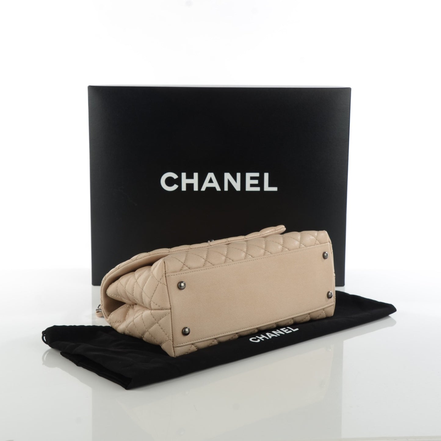 Caviar Quilted Small Coco Handle Flap Light Beige