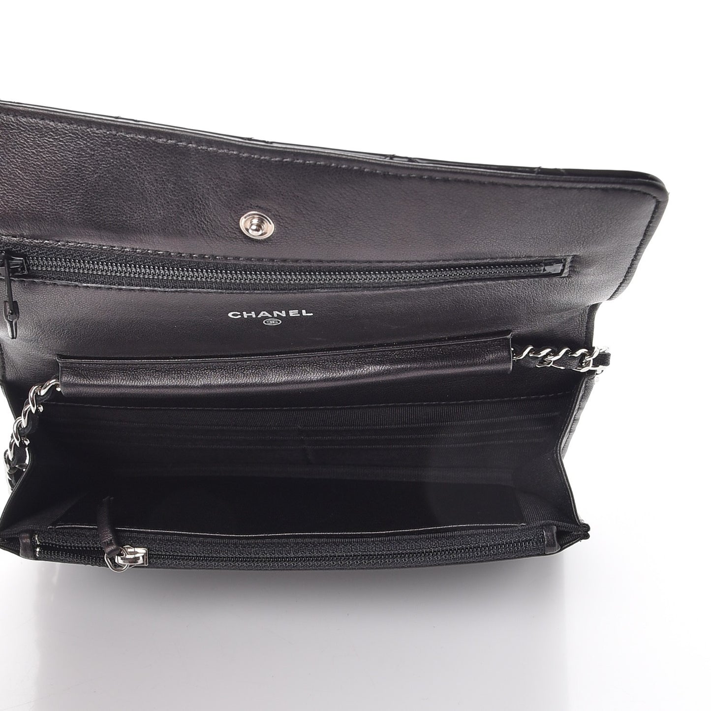 Patent Quilted Wallet On Chain WOC Black