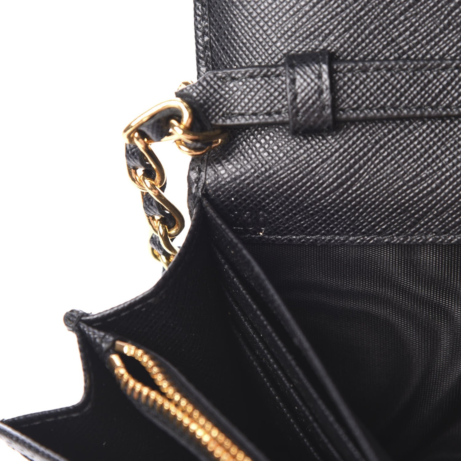 Prada Saffiano Metal Oro Chain Wallet Black 6 of 10