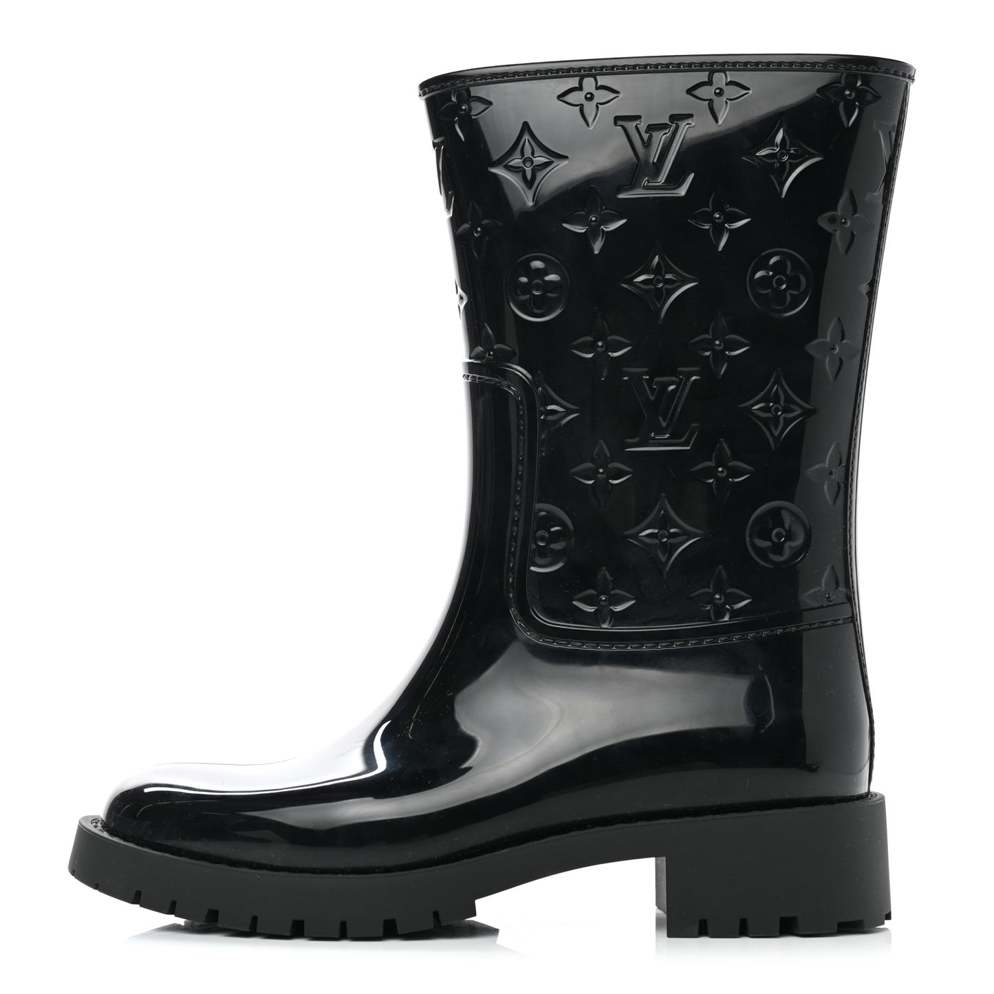 Rubber Embossed Monogram Splash Rain Short Boots 35 Black