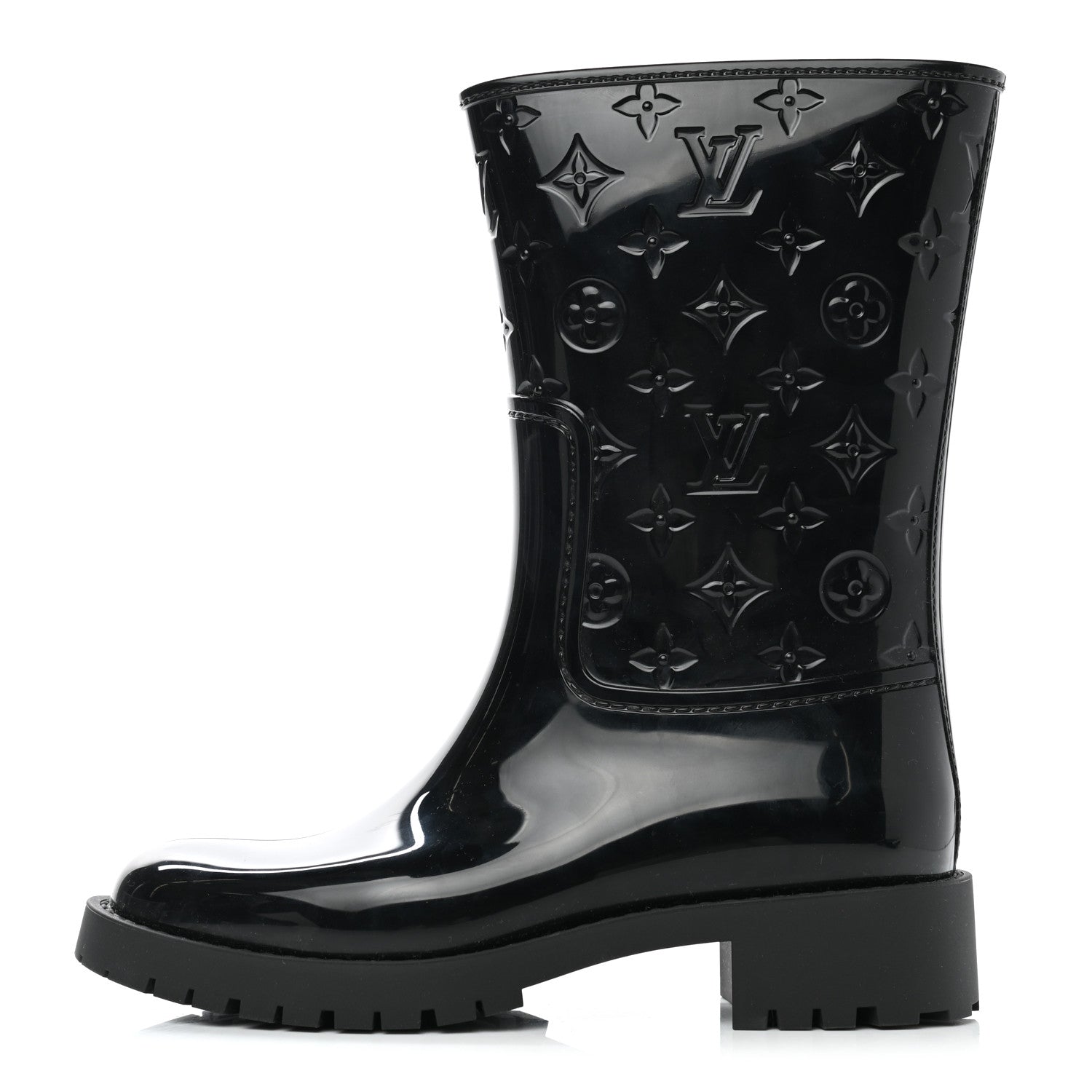 Louis Vuitton Rubber Embossed Monogram Splash Rain Short Boots 35 Black 1 of 8