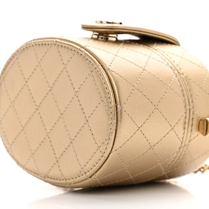 Chanel Metallic Lambskin Quilted Round Mini Vanity Case With Chain Gold 10 of 11