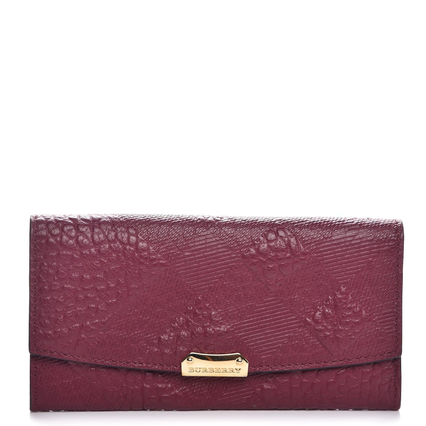 Signature Grain Calfskin Check Embossed Porter Continental Wallet Dark Plum