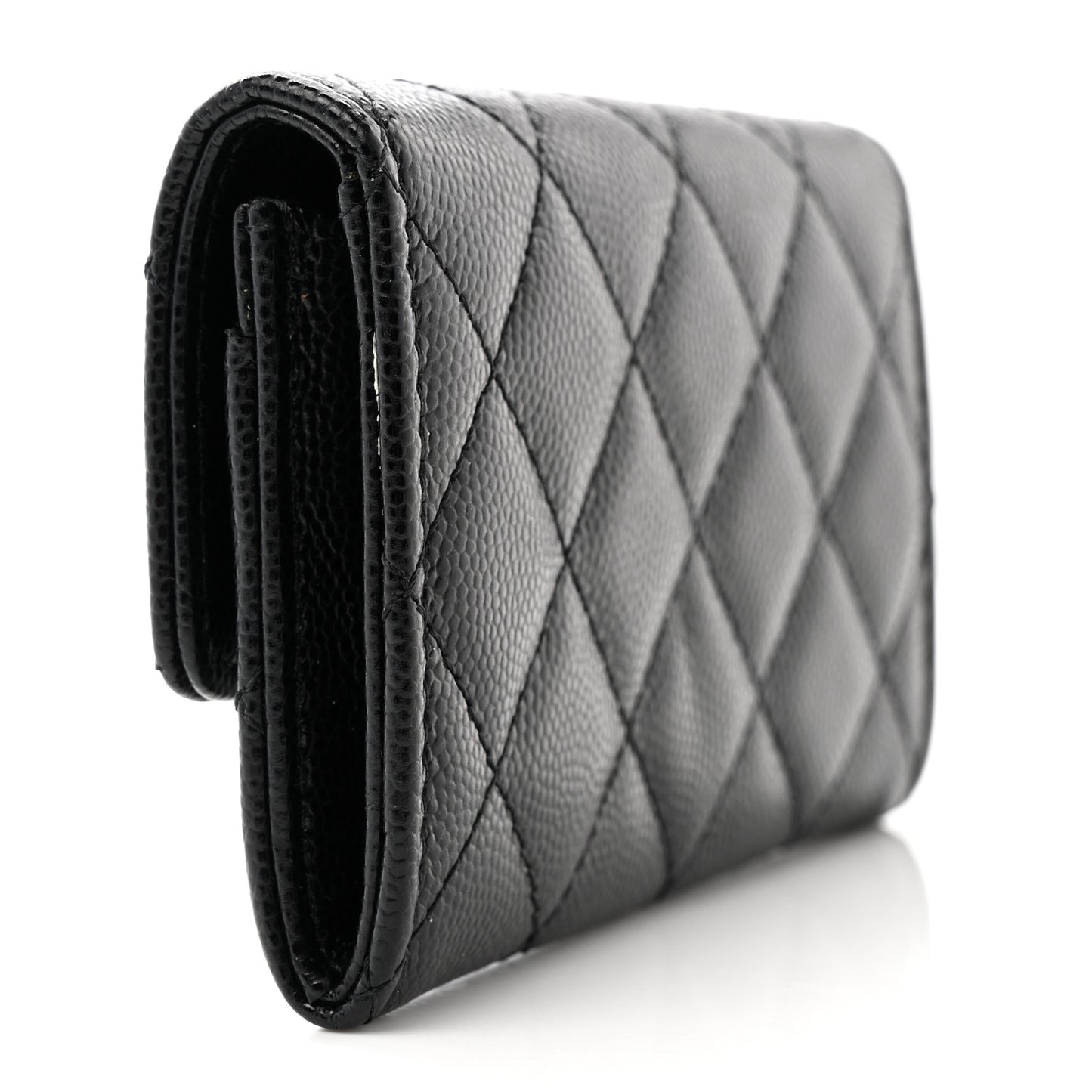Caviar Quilted Crystal CC Flap Card Holder Black