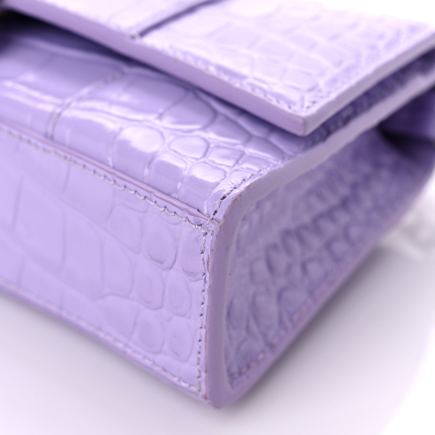 Balenciaga Shiny Calfskin Crocodile Embossed Hourglass Chain Bag Lilac 9 of 14