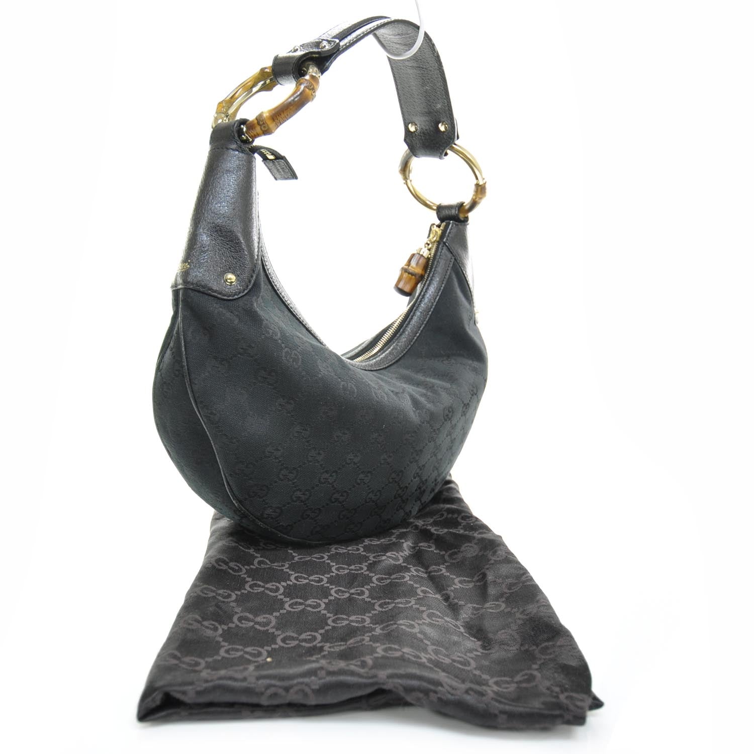 Gucci Monogram Bamboo Ring Hobo Black 2 of 9