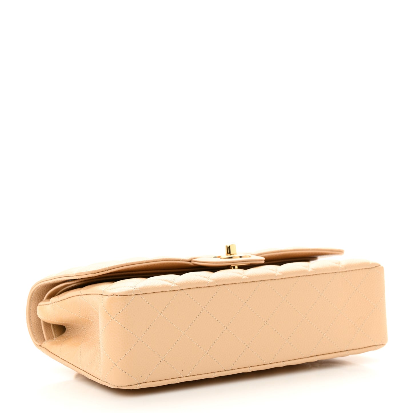 Caviar Quilted Medium Double Flap Beige