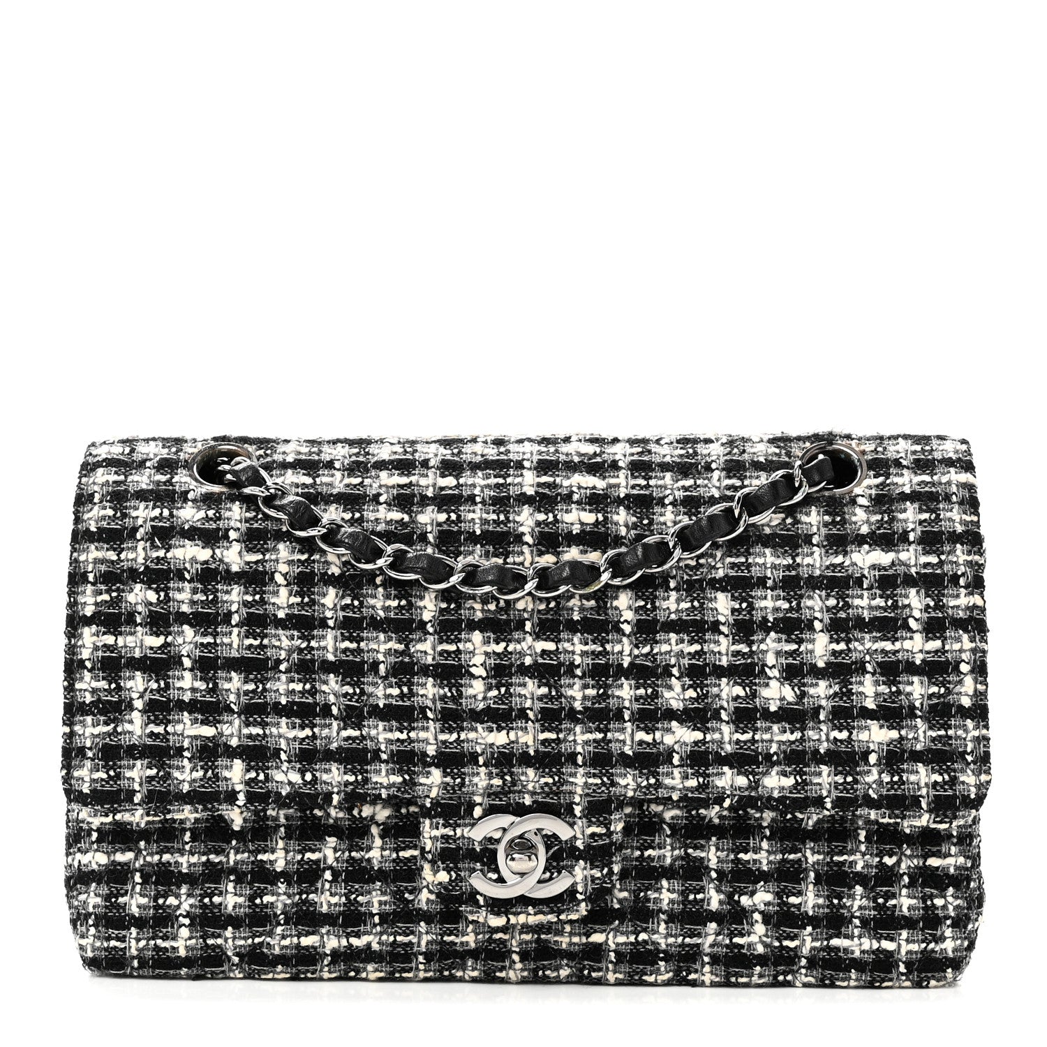 Chanel Tweed Quilted Medium Double Flap Black 1 of 10