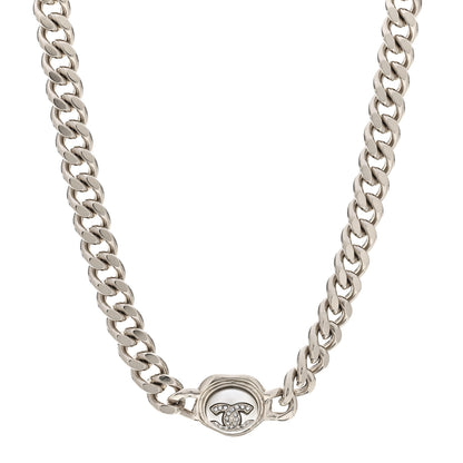 Chanel Pearl Crystal CC Chain Choker Necklace Silver 1 of 3
