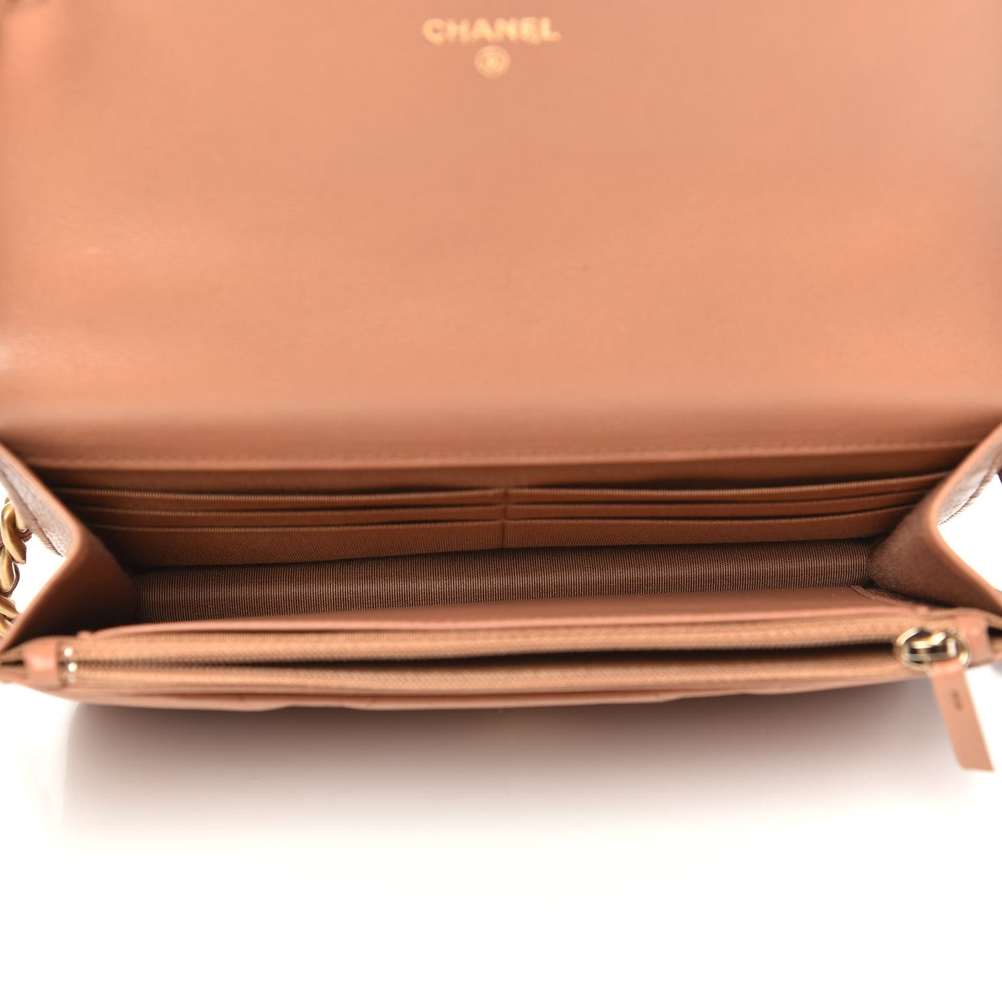 Lambskin Quilted Chanel 19 Wallet On Chain WOC Brown