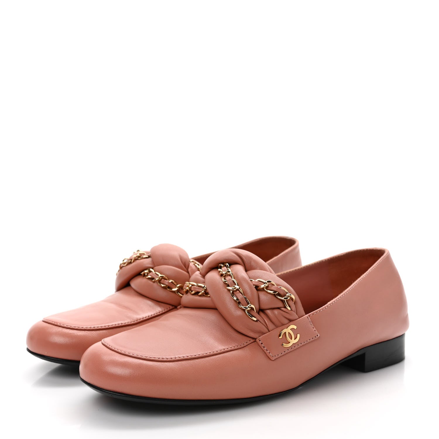 Chanel Lambskin CC Braided Chain Loafers 38.5 Powder Pink 3 of 9
