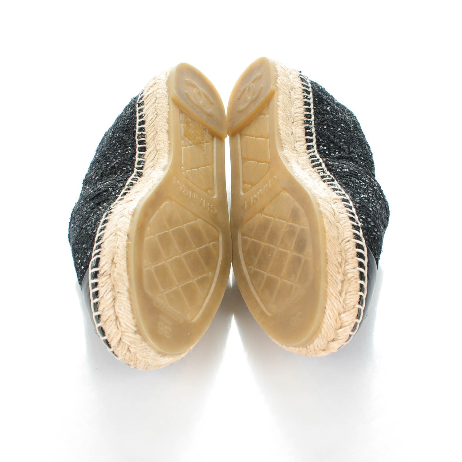 Chanel Tweed Patent Goatskin Sequin CC Espadrilles 36 Black 5 of 9