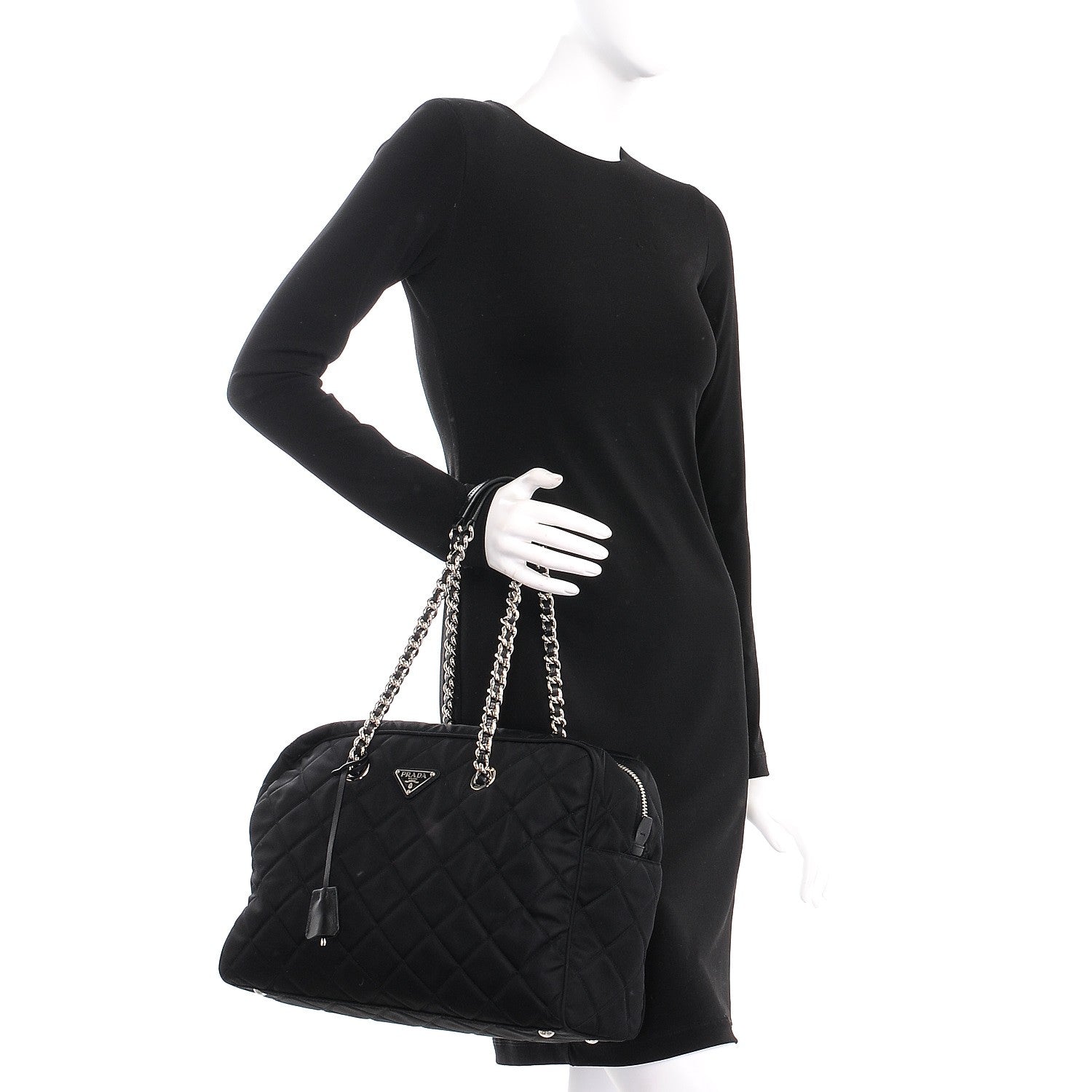 Prada Nylon Tessuto Impuntu Quilted Medium Shoulder Bag Black 2 of 7