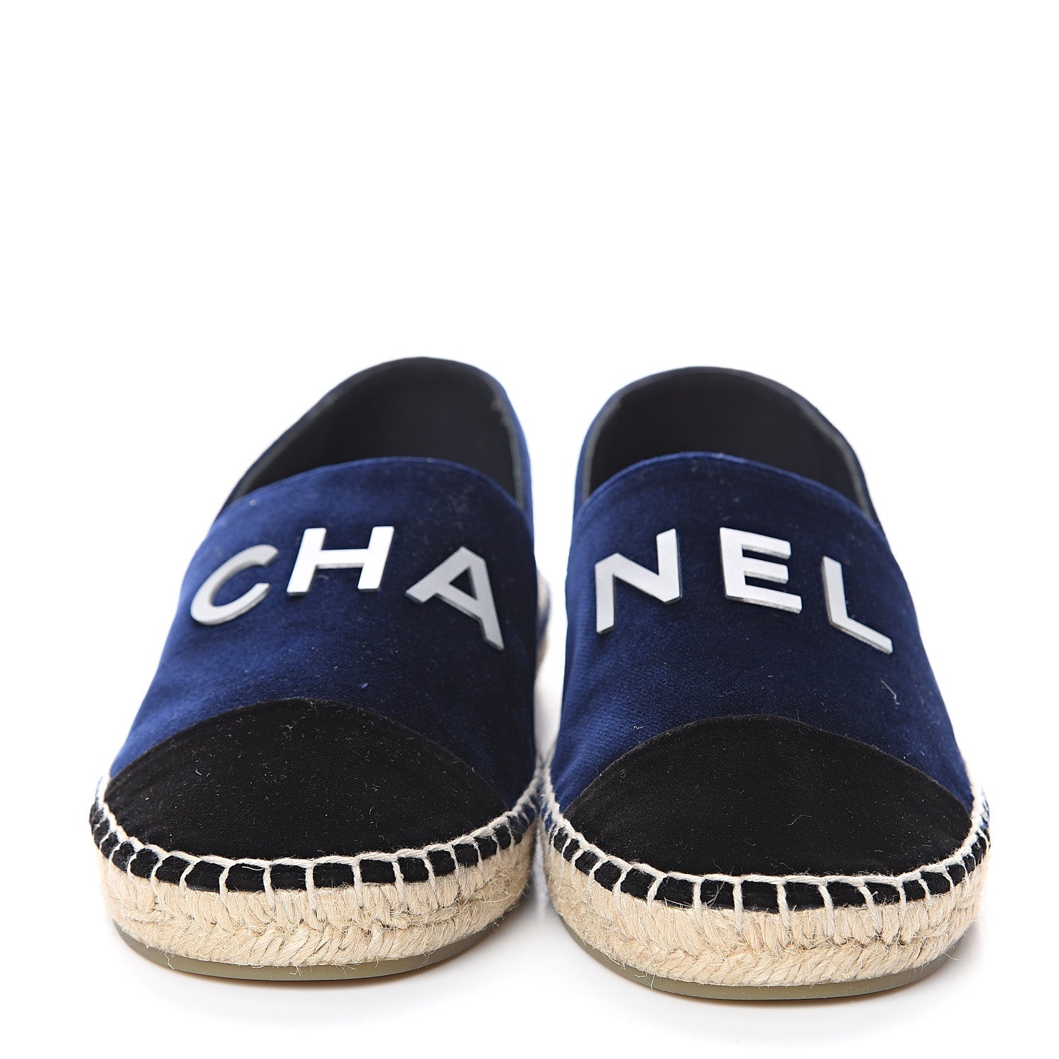 Chanel Velvet Logo Espadrilles 36 Navy Black 2 of 7