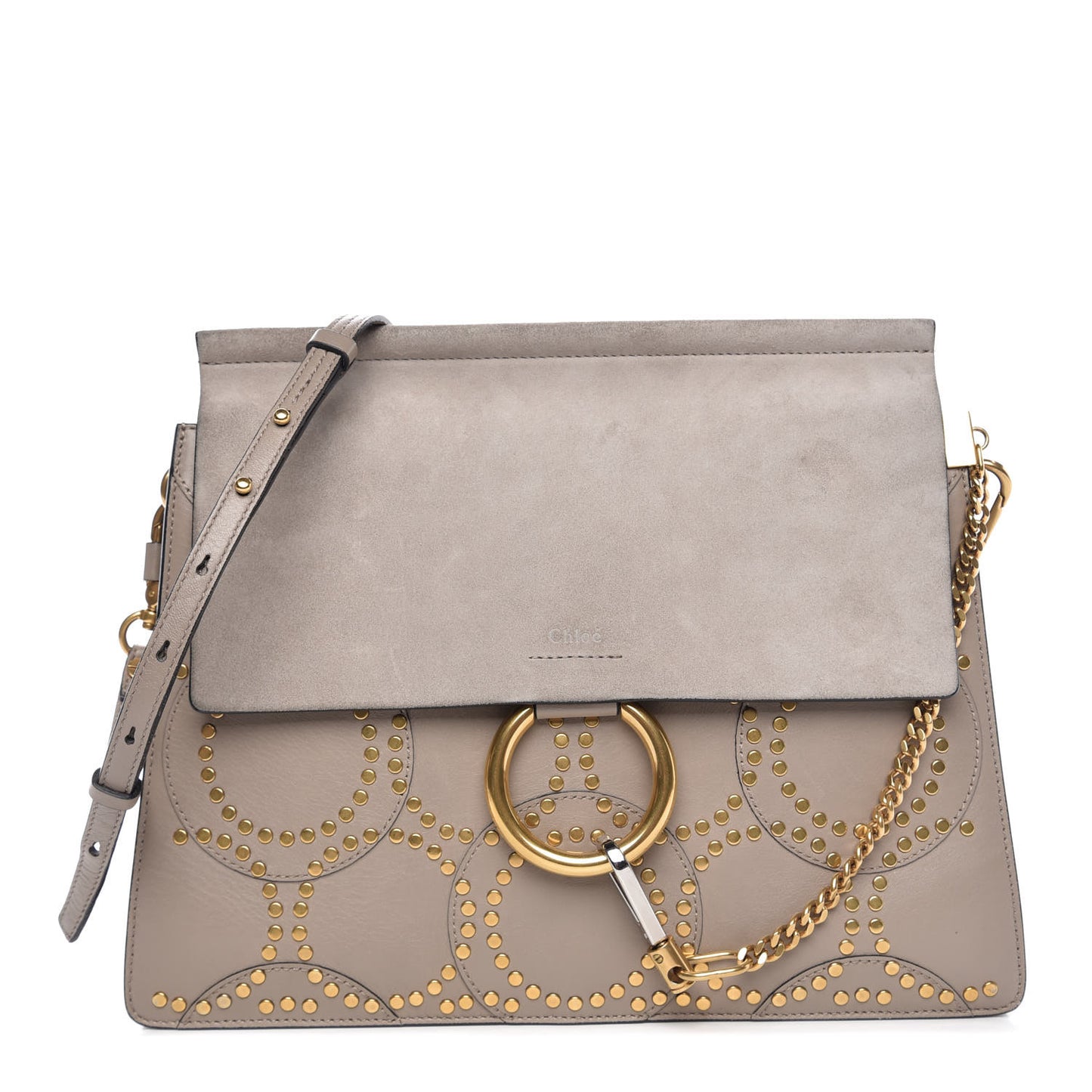 Calfskin Suede Studded Medium Faye Shoulder Bag Motty Grey