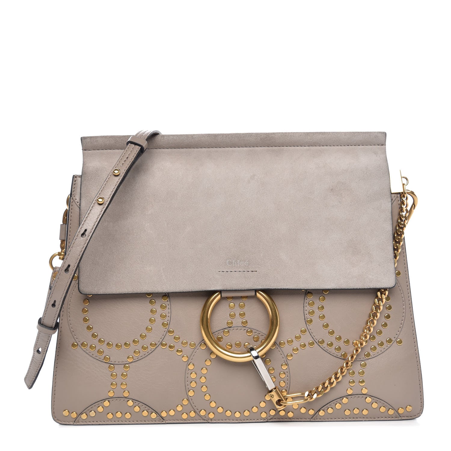 Chloe Calfskin Suede Studded Medium Faye Shoulder Bag Motty Grey 1 of 7