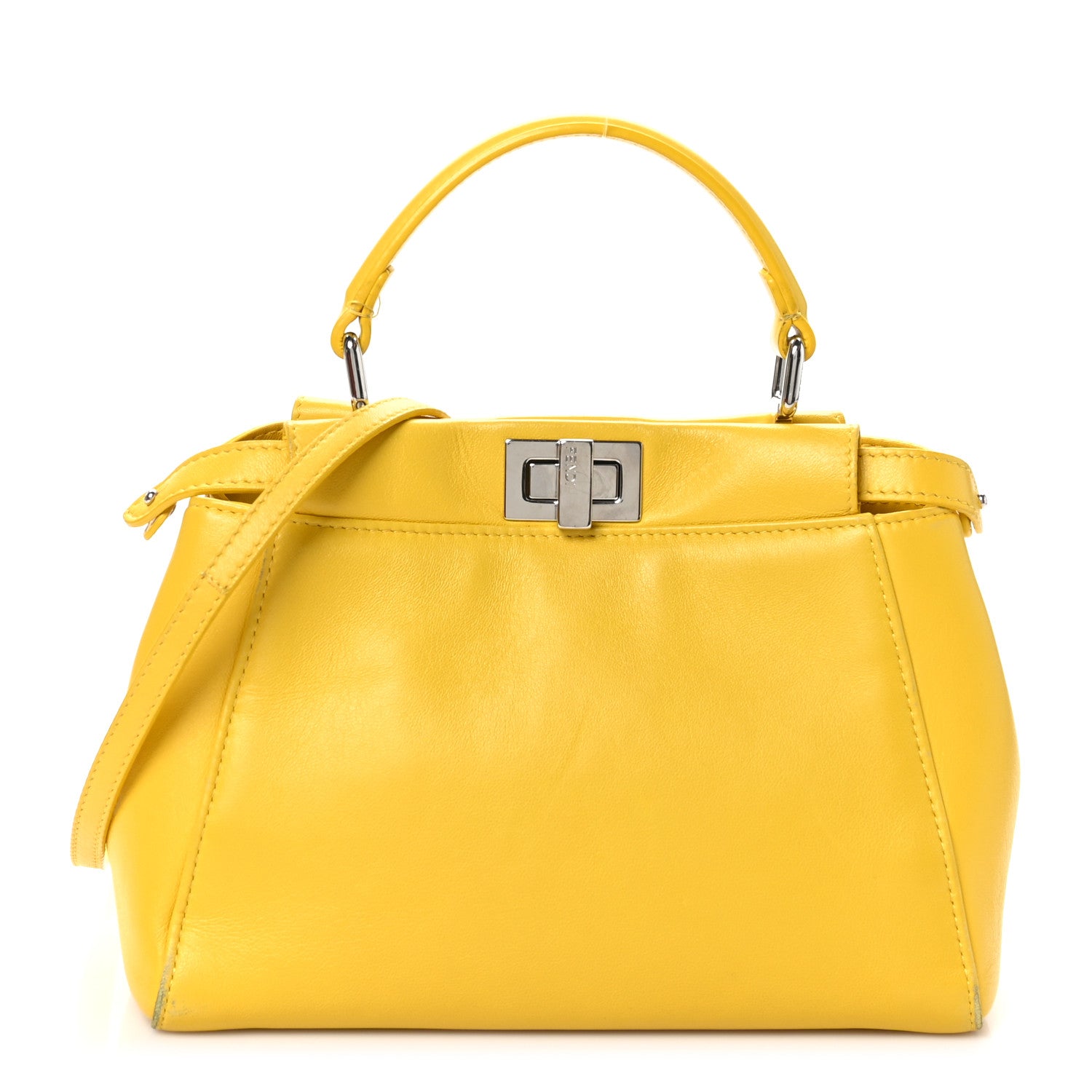 Fendi Nappa Mini Peekaboo Iconic Satchel Limone 1 of 12