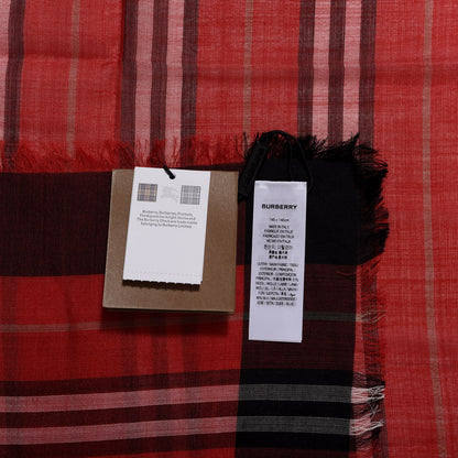 Burberry Wool Silk Gauze TB Monogram Stripe Heritage Square Scarf Bright Red 3 of 4