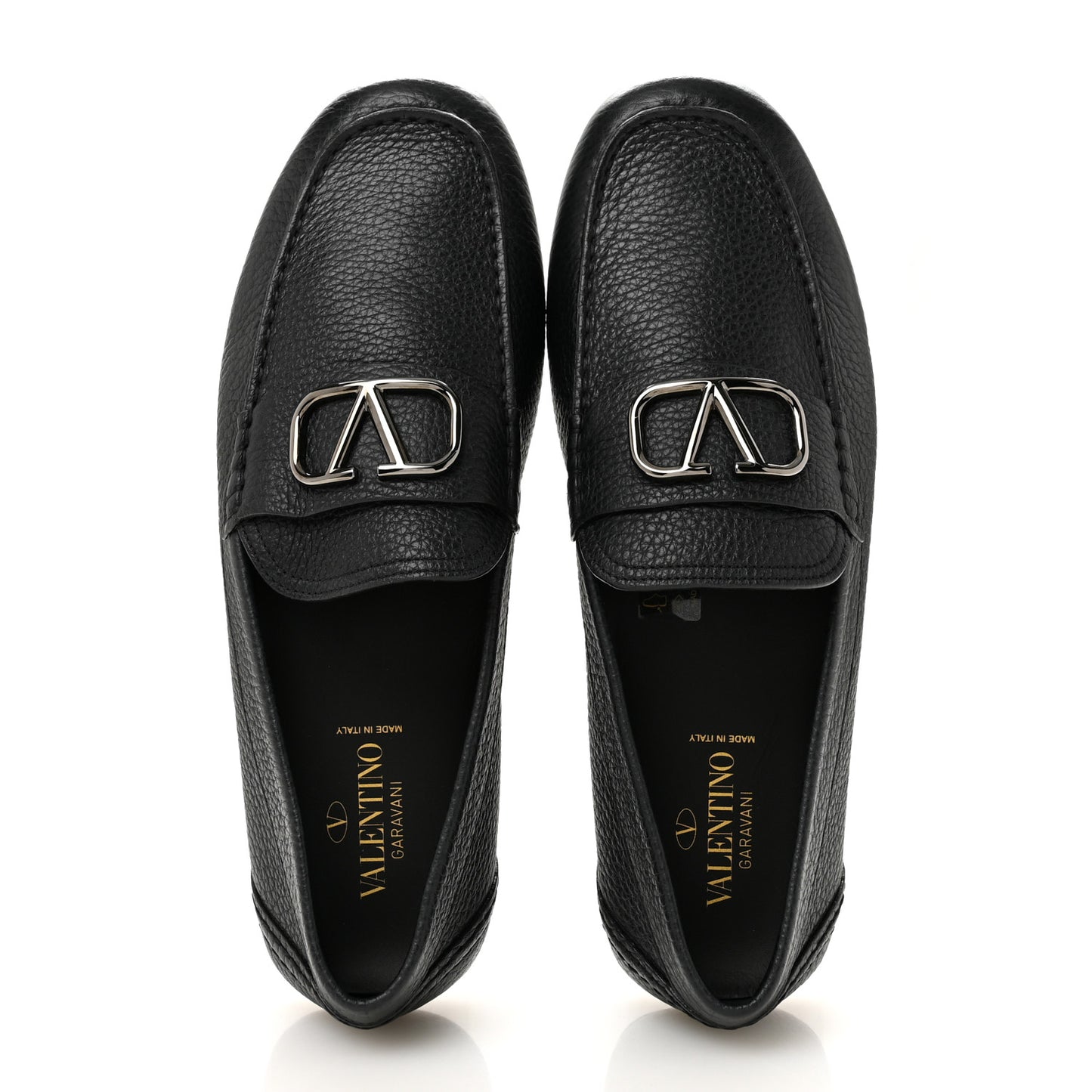 Grainy Calfskin Mens VLogo Driving Loafers 42.5 Black