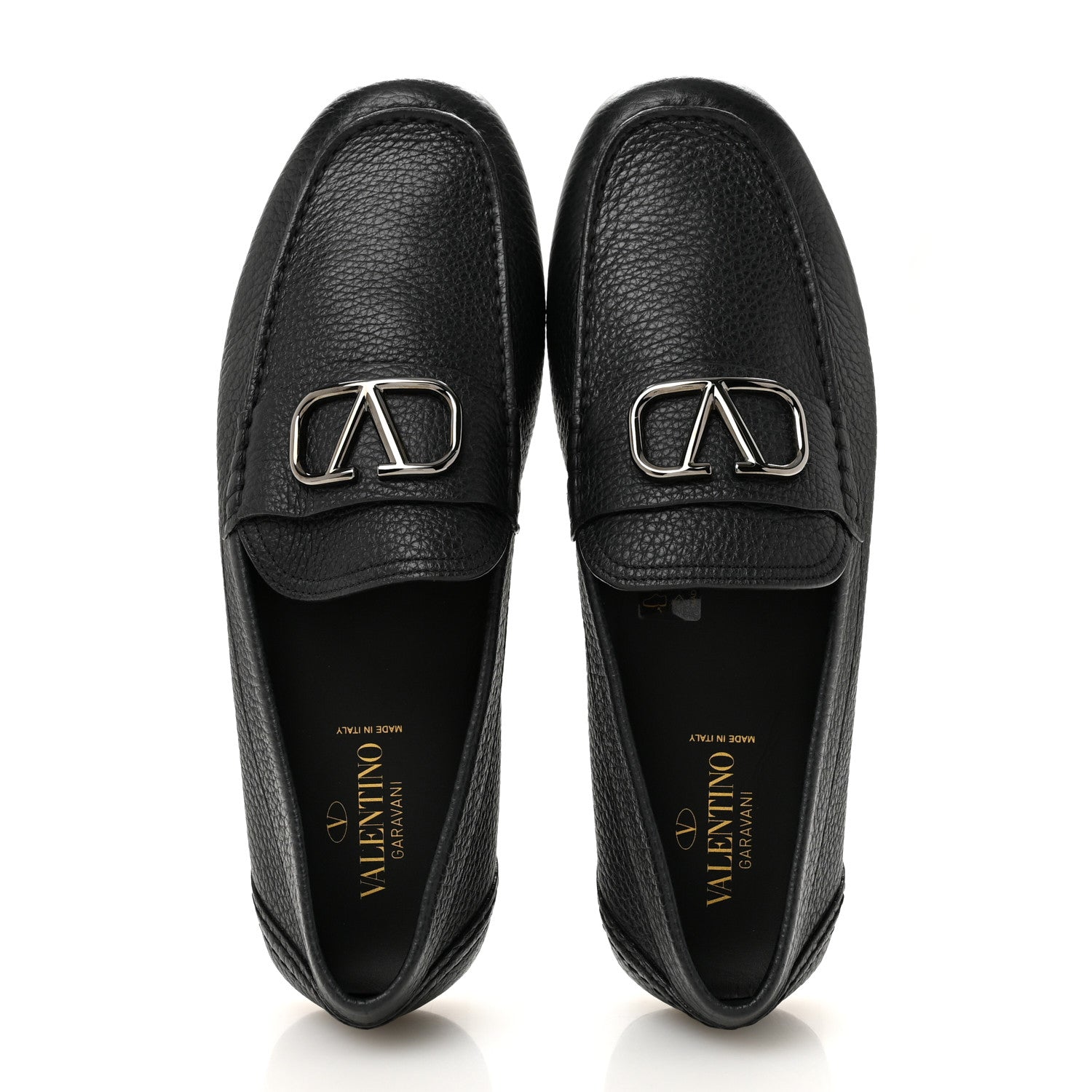 Valentino Garavani Grainy Calfskin Mens VLogo Driving Loafers 42.5 Black 2 of 8
