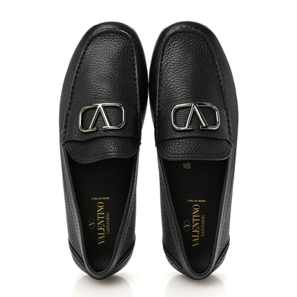 Valentino Garavani Grainy Calfskin Mens VLogo Driving Loafers 42.5 Black 2 of 8