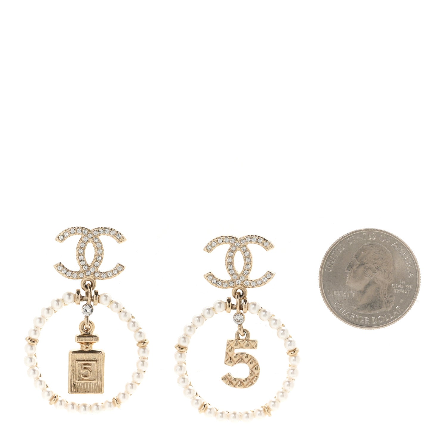 Chanel Crystal Pearl Chanel Charms CC Drop Earrings Gold 2 of 5