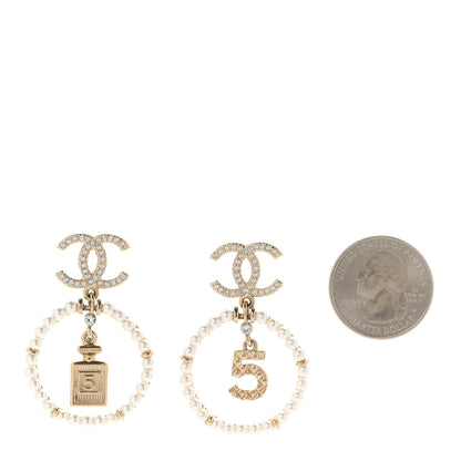 Chanel Crystal Pearl Chanel Charms CC Drop Earrings Gold 2 of 5