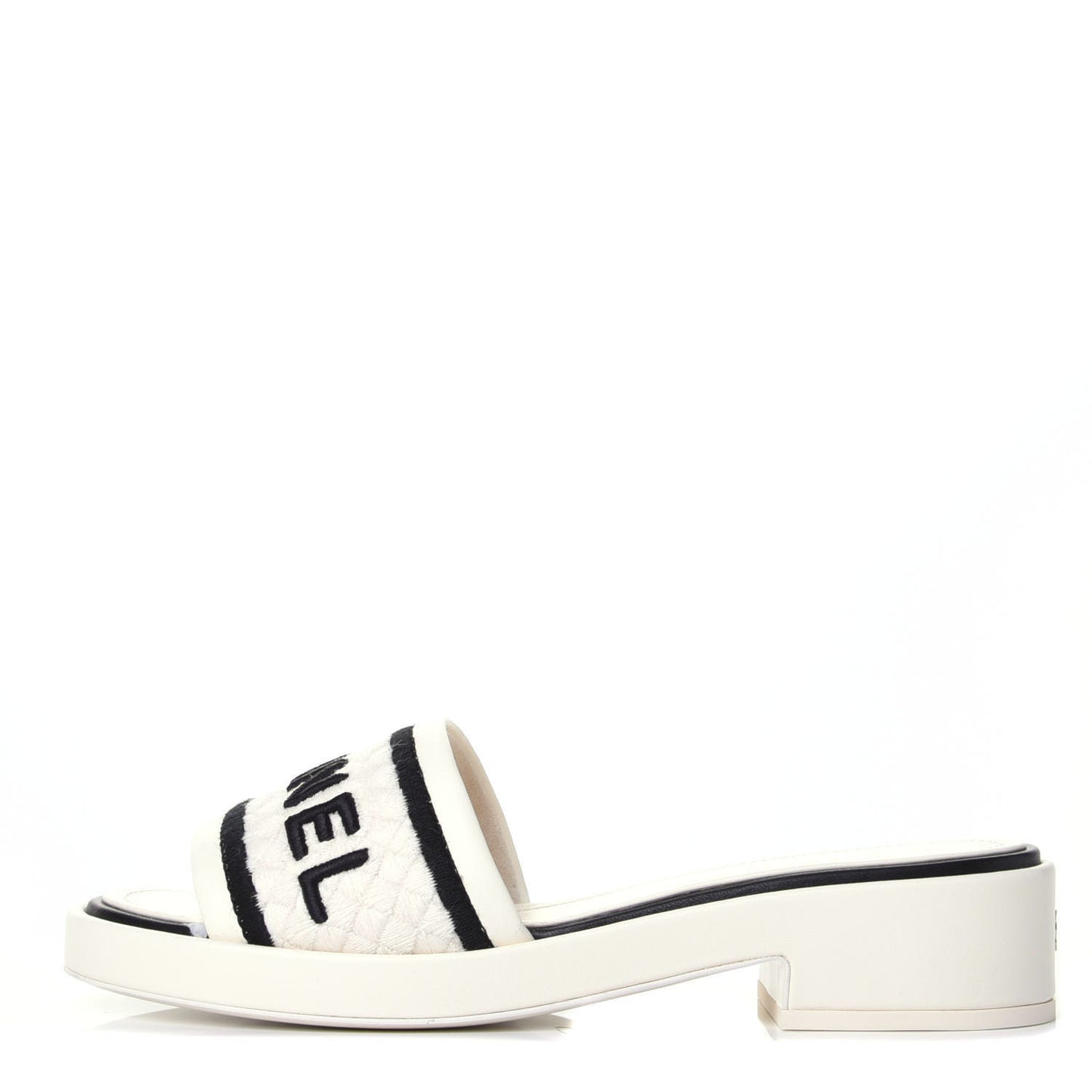 Lambskin Embroidered Logo Mules 36.5 Ivory Black