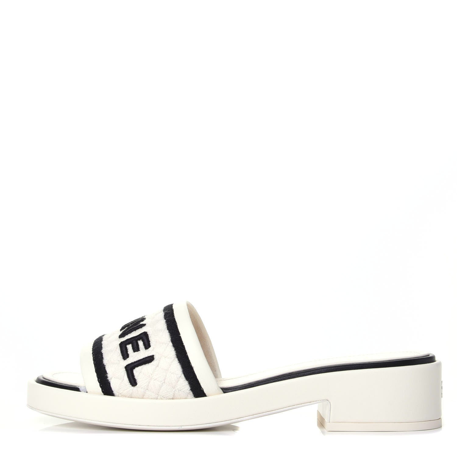 Chanel Lambskin Embroidered Logo Mules 36.5 Ivory Black 1 of 11