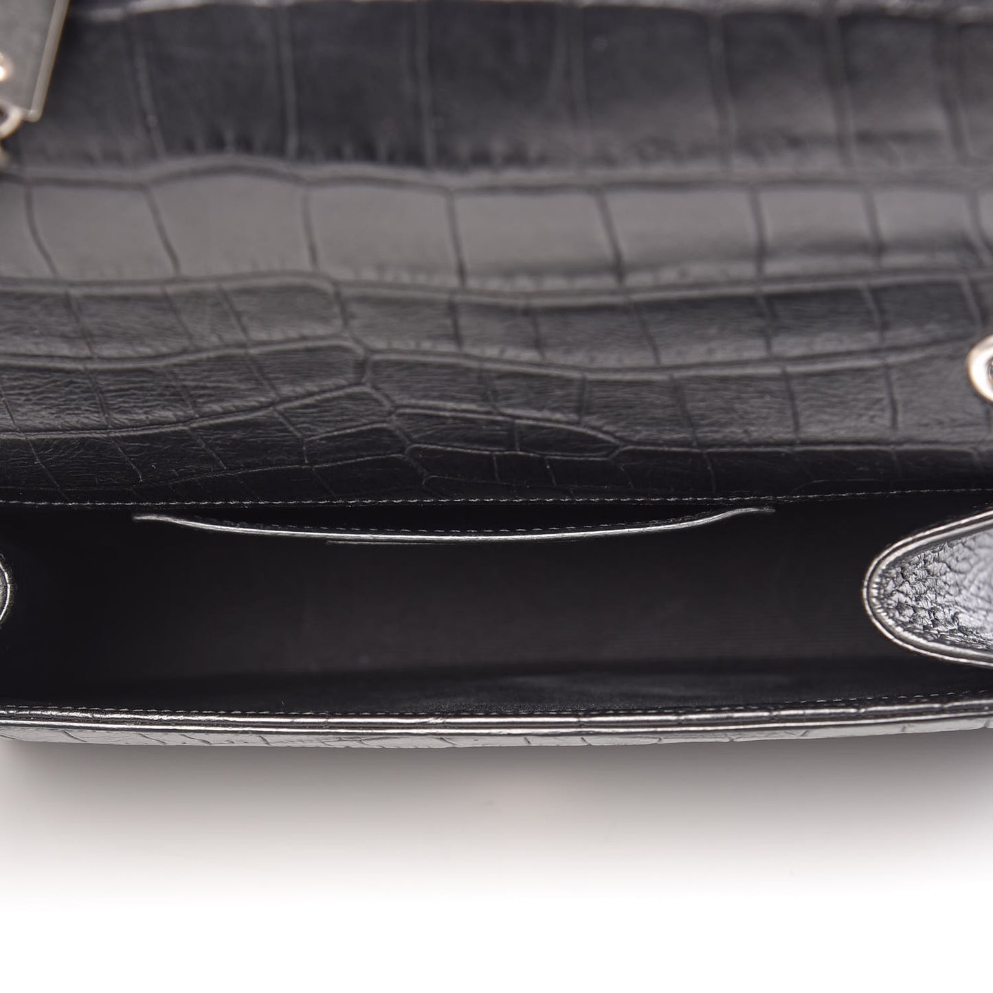 Calfskin Crocodile Embossed Medium Classic Monogram Kate Tassel Satchel Black