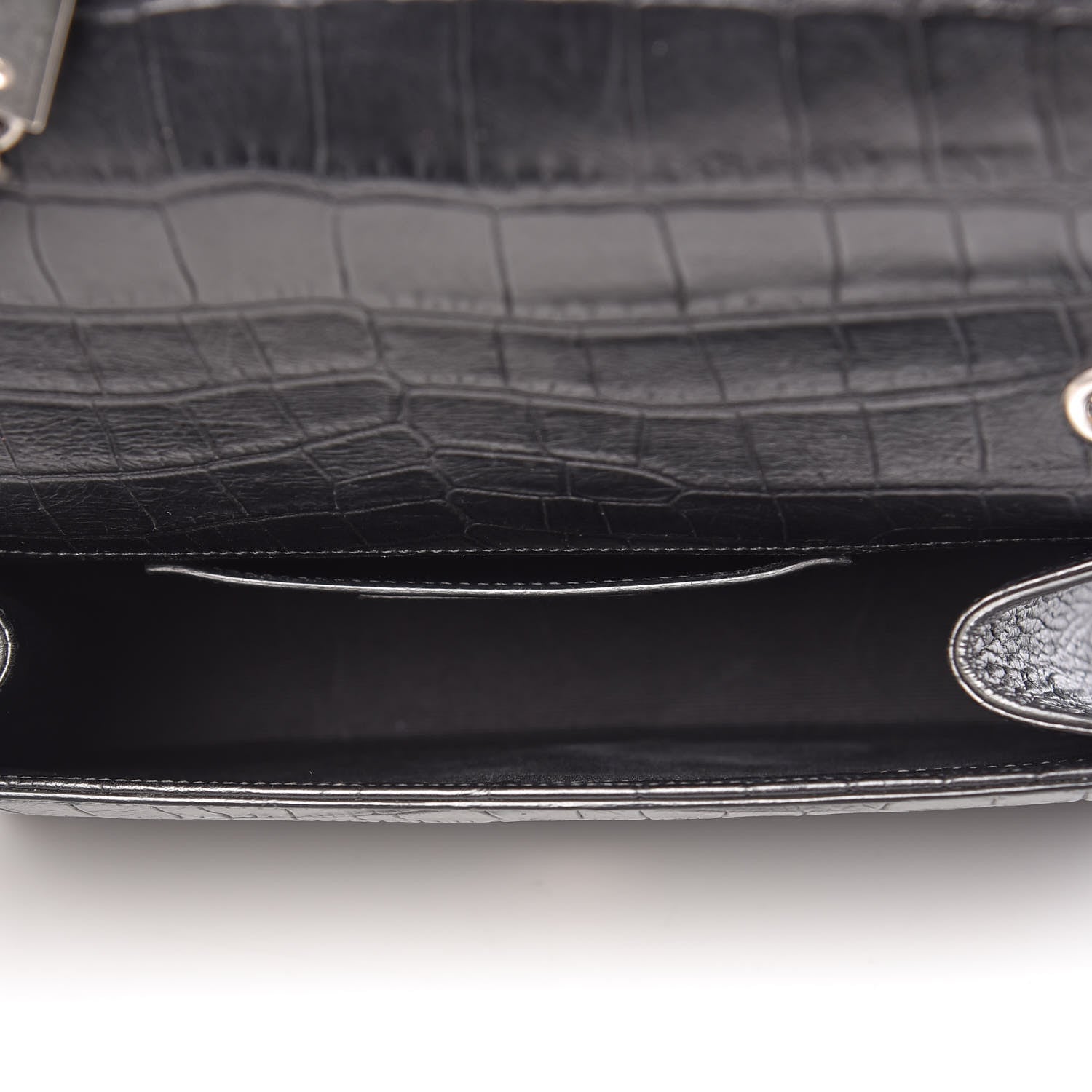 Saint Laurent Calfskin Crocodile Embossed Medium Classic Monogram Kate Tassel Satchel Black 7 of 9