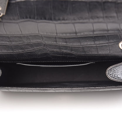 Saint Laurent Calfskin Crocodile Embossed Medium Classic Monogram Kate Tassel Satchel Black 7 of 9