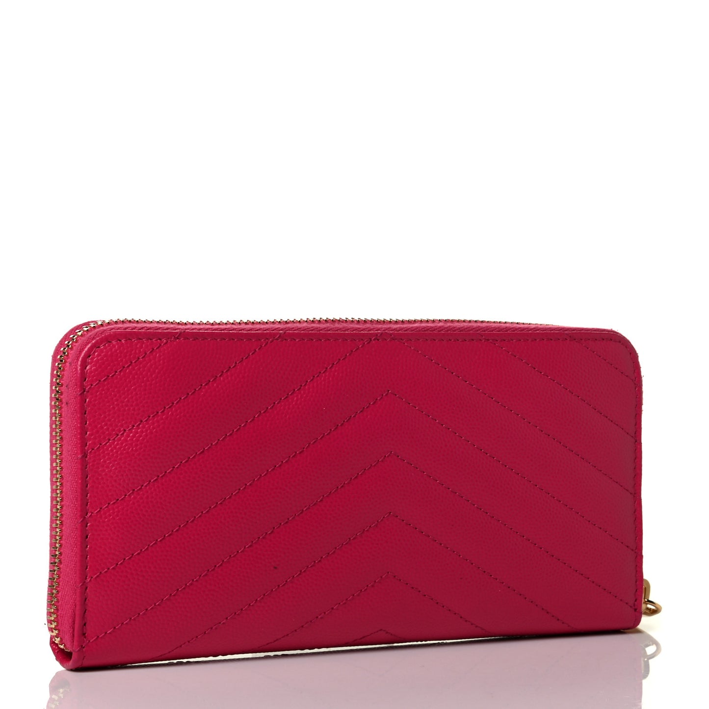 Grain De Poudre Matelasse Chevron Monogram Zip Around Wallet Fuchsia