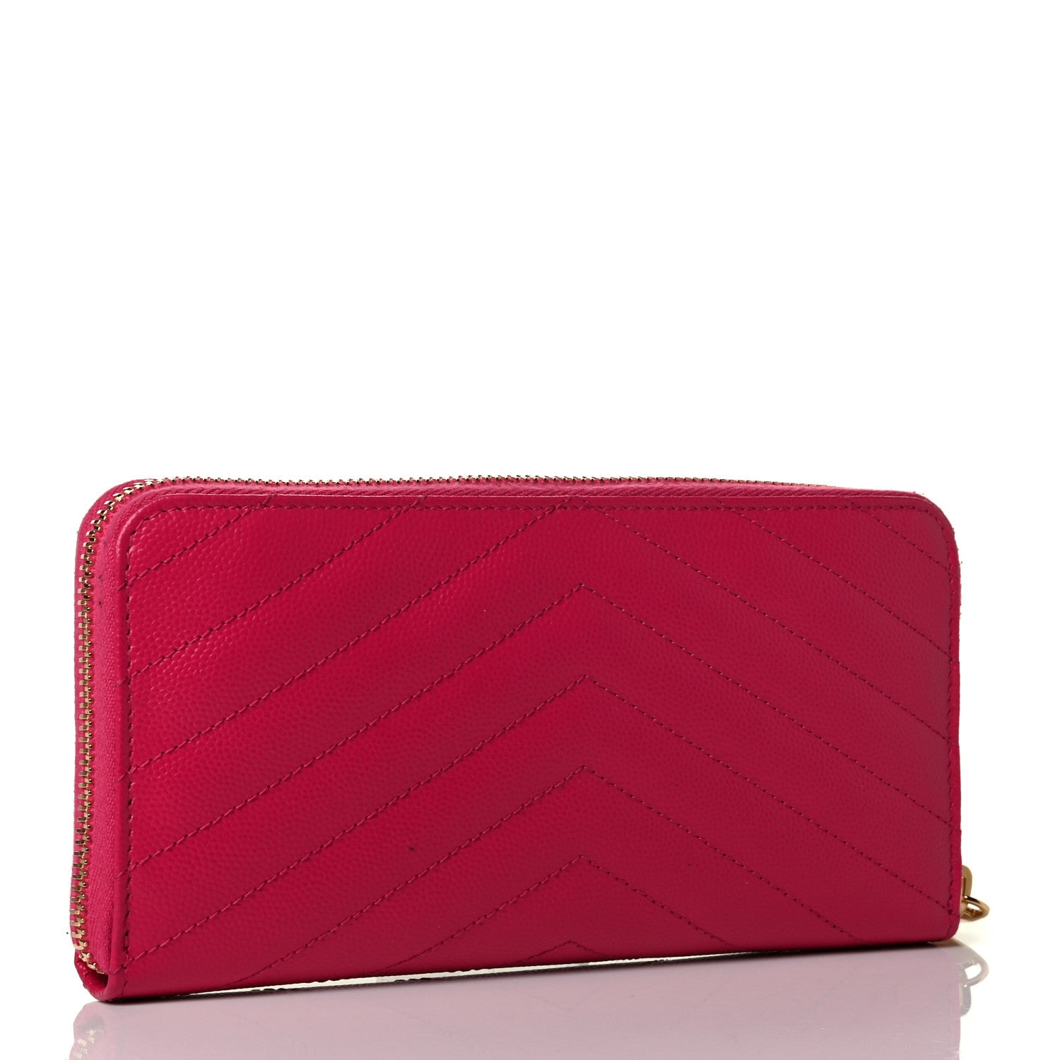 Saint Laurent Grain De Poudre Matelasse Chevron Monogram Zip Around Wallet Fuchsia 2 of 8