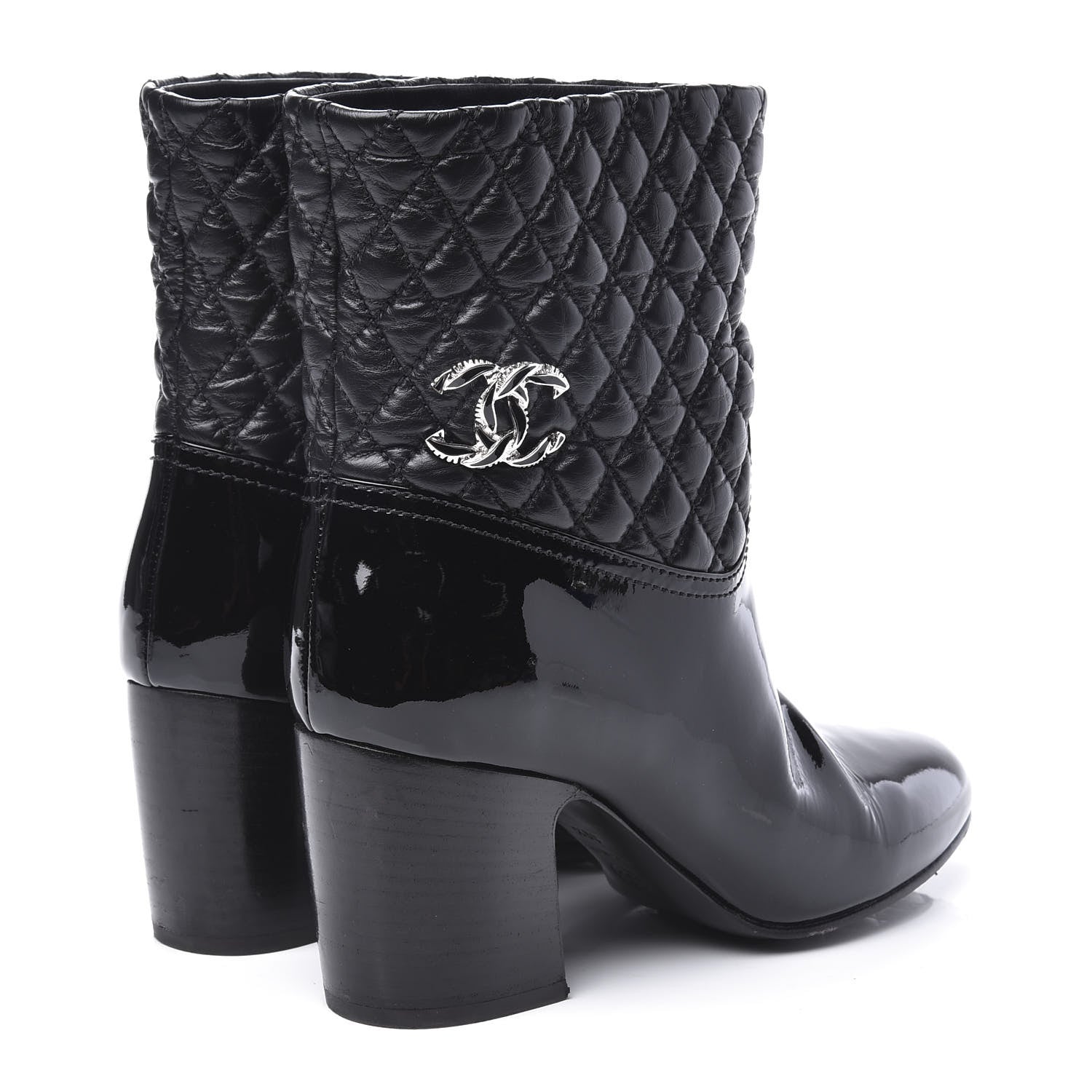Chanel Calfskin Patent Quilted CC Short Boots 39.5 Black 4 of 11