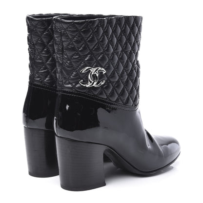 Chanel Calfskin Patent Quilted CC Short Boots 39.5 Black 4 of 11