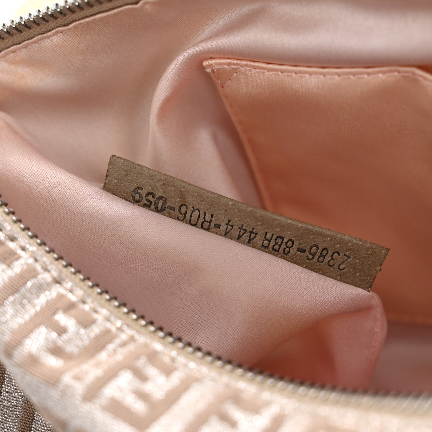 Fendi Metallic Jacquard Zucchino Vitello Pochette Cipria Argento