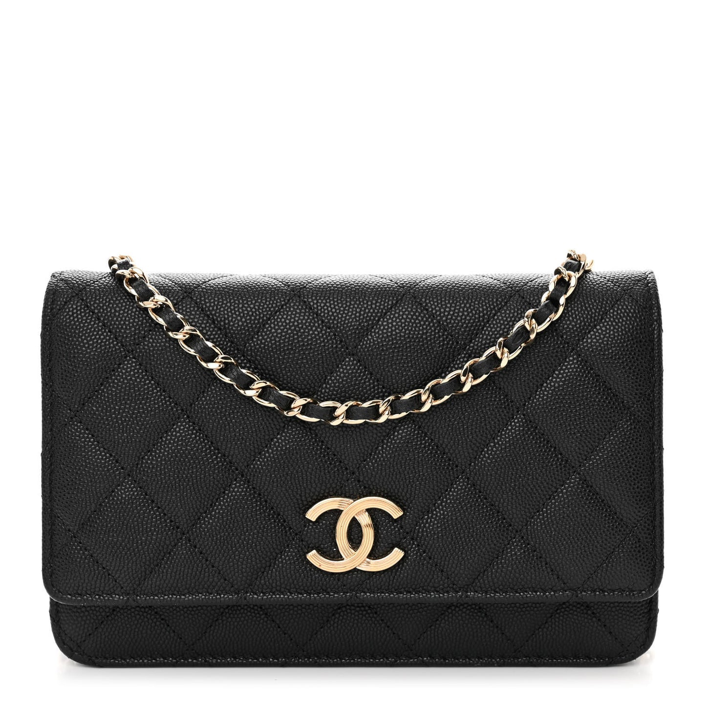 Caviar Quilted Striated CC Wallet On Chain WOC Black
