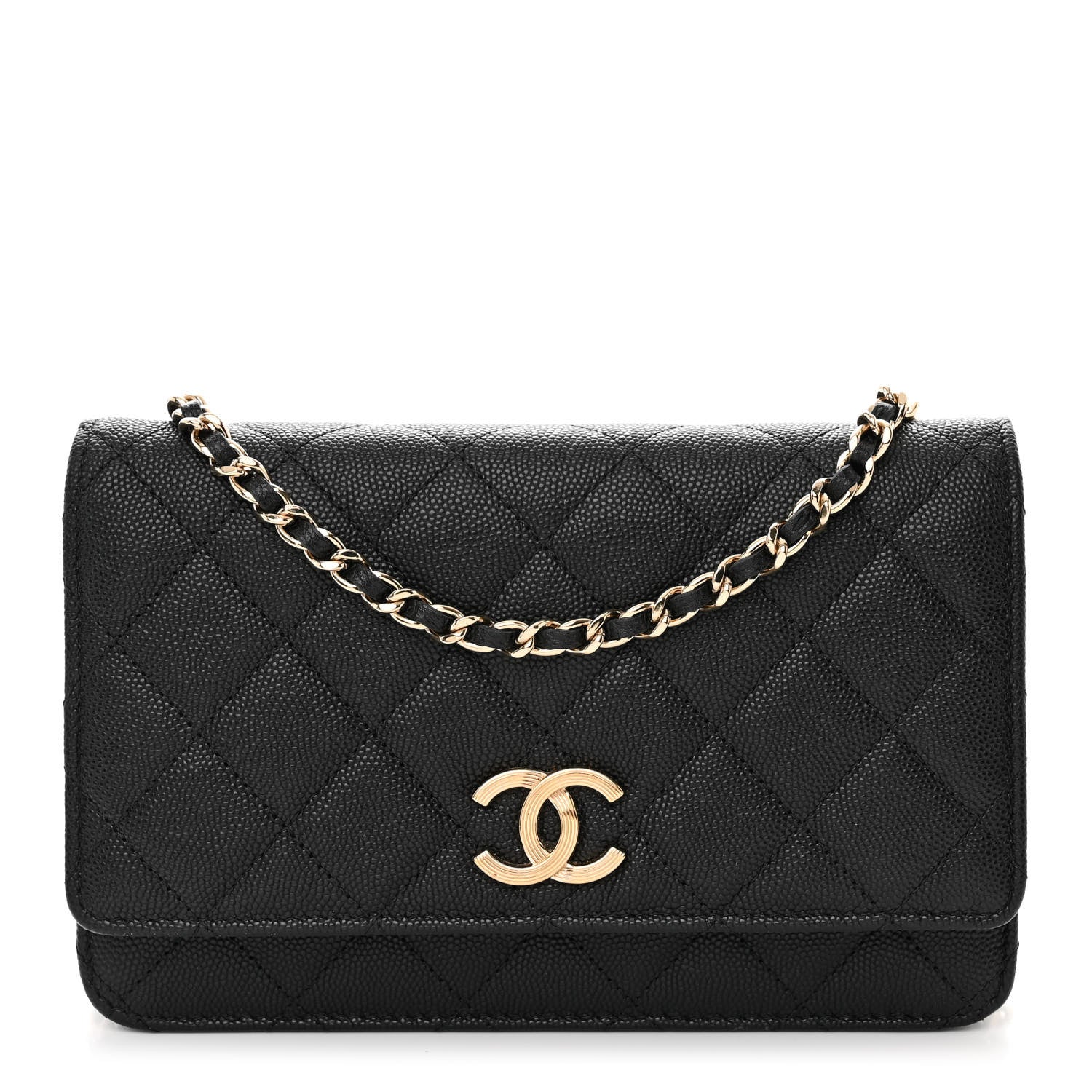 Chanel Caviar Quilted Striated CC Wallet On Chain WOC Black 1 of 13