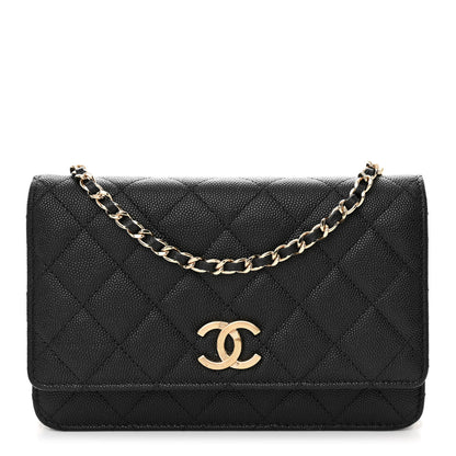 Chanel Caviar Quilted Striated CC Wallet On Chain WOC Black 1 of 13